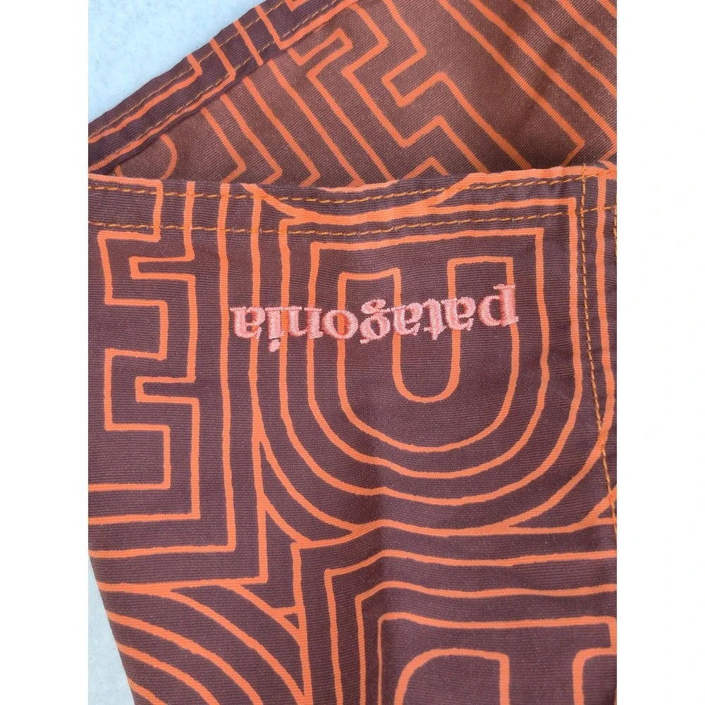 Patagonia Board Shorts Men's 40 Brown Orange Geometric Print Nylon Swim Surf